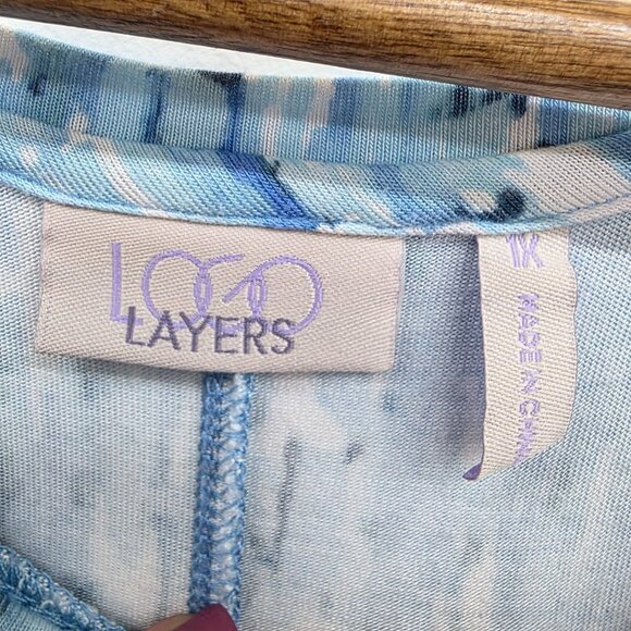 LOGO Layers Blue Abstract Tie-Dye Hi-Low Sleeveless Tunic Tank Top 1X Boho Flowy - Picture 8 of 11